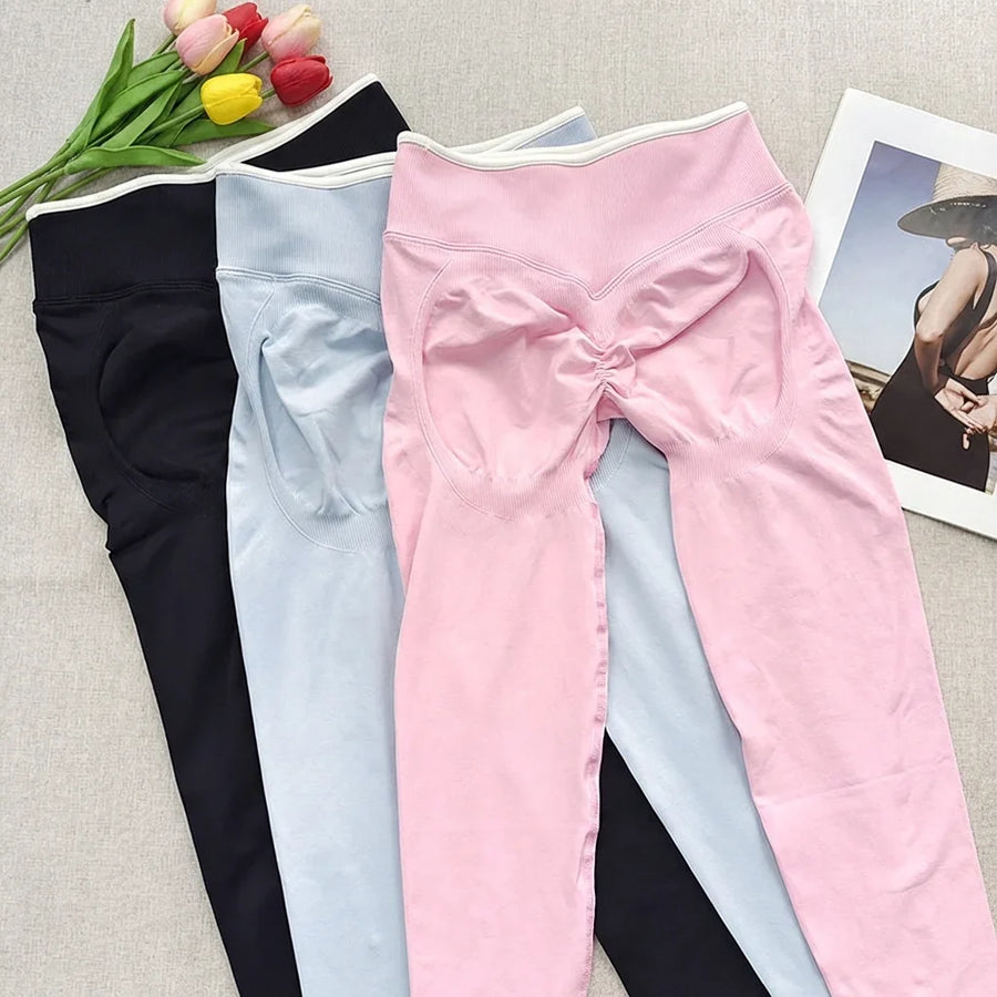 High-waist scrunch-buttlegging met rimpeldetail in verschillende kleuren