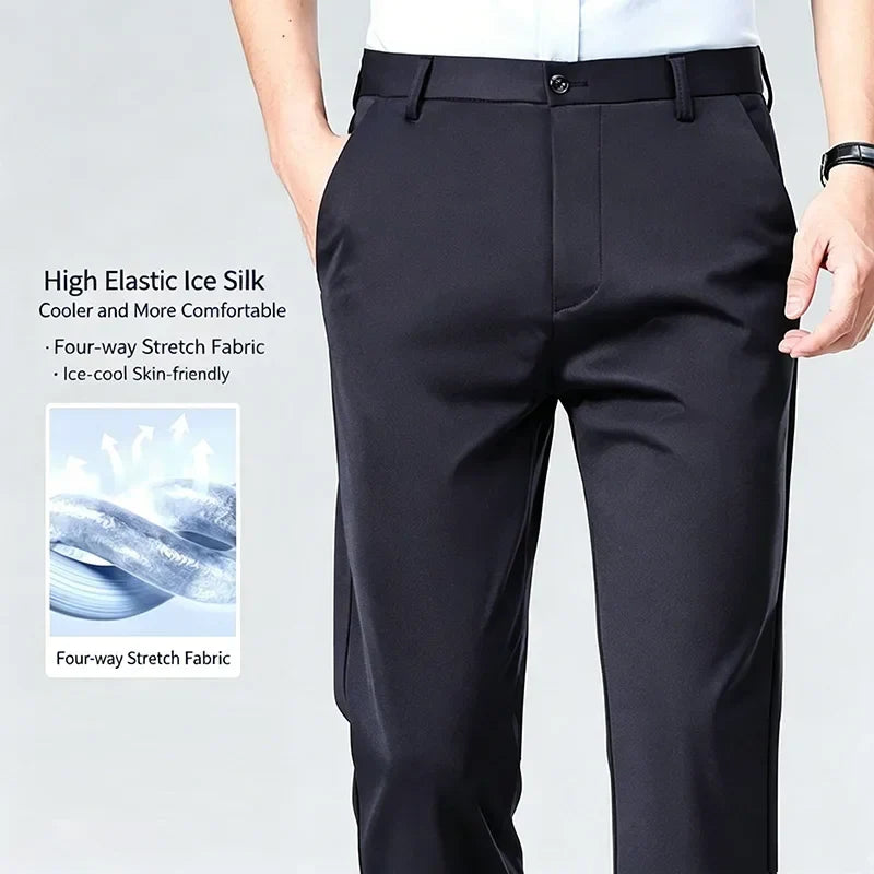 Herren Business-Hose Schwarz Gerade Passform Anzughose