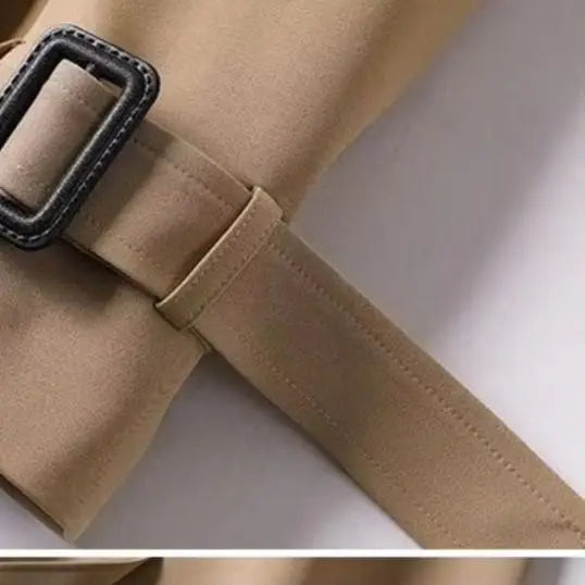 Damen Trenchcoat Lang Zweireihig mit Gürtel Beige