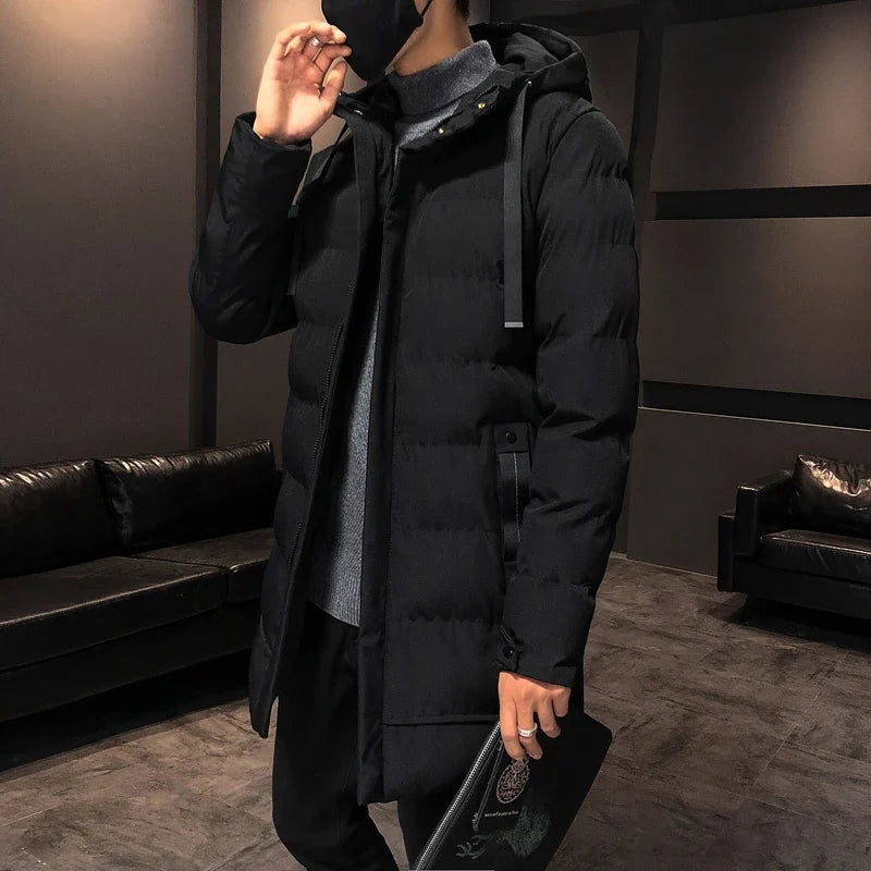 Herren Winter Steppmantel Lang mit Kapuze Warm Gefütterte Winterjacke