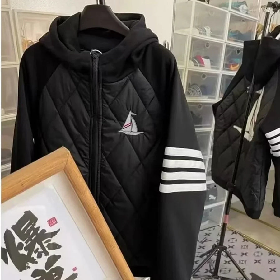 Unisex Stepp-Kapuzenjacke mit Segelboot-Motiv Schwarz