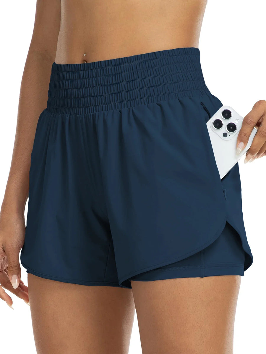 Sportshorts voor dames met hoge taille en zijzak