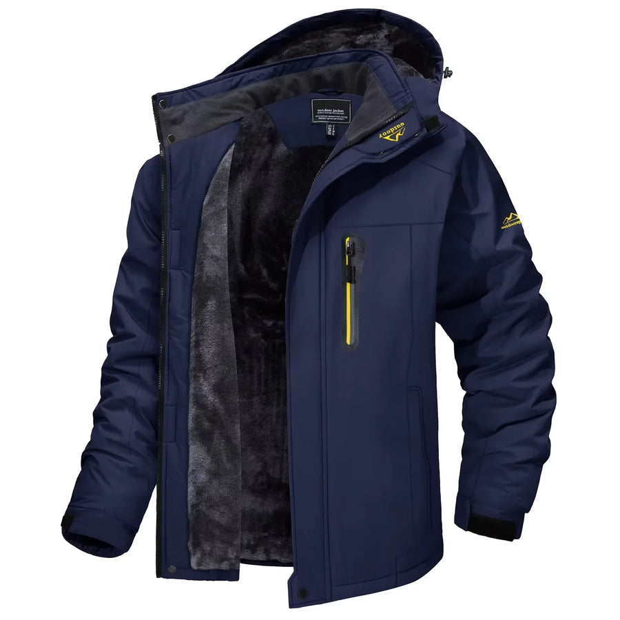 Herren Winterjacke mit Kapuze und Plüschfutter - Warme Outdoor-Jacke in Camouflage-Muster
