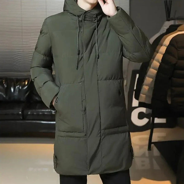 Herren Langer Steppmantel mit Kapuze Winter Warm Gefütterte Jacke