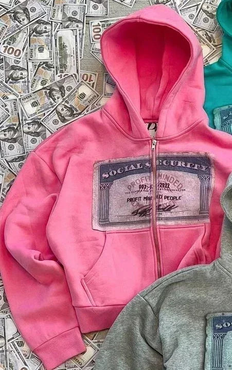 Unisexhoodie met rits, capuchon en opdruk