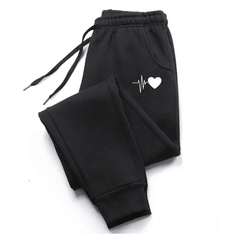 Unisex Jogginghose mit Herzschlag-Print, Kordelzug und Bündchen
