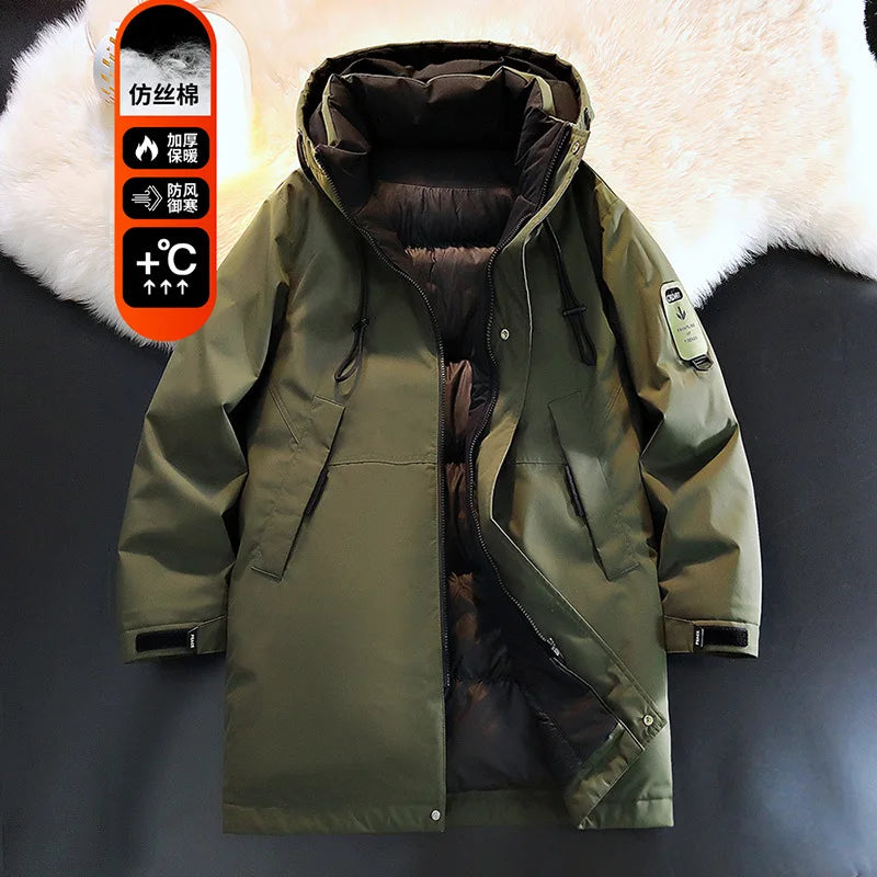 Herren Winterparka mit Kapuze - Lang, Gepolstert, Schwarz