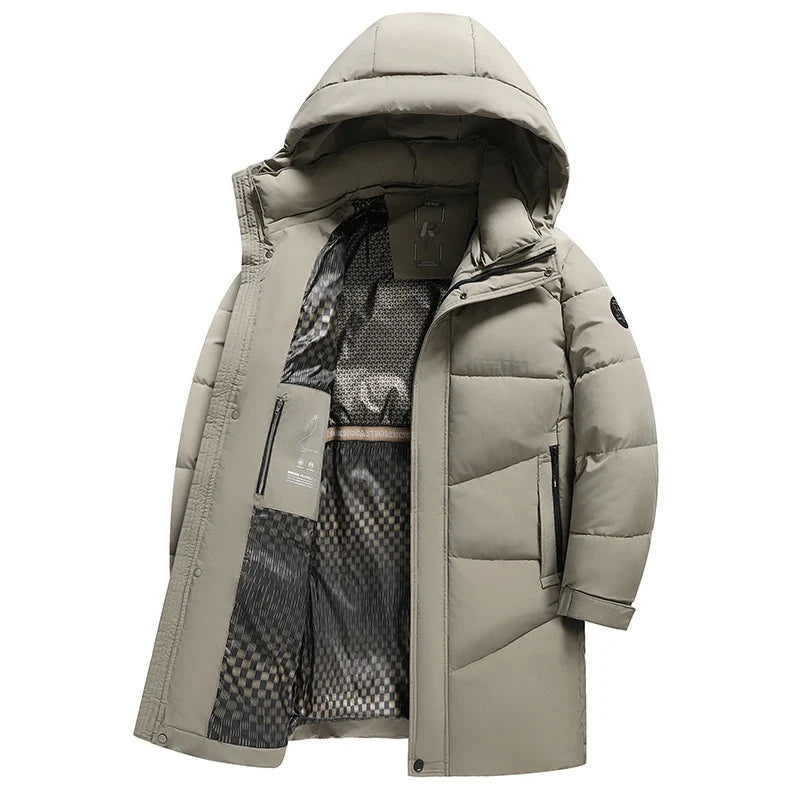 Herren Winter Steppmantel mit Kapuze Lang Schwarz