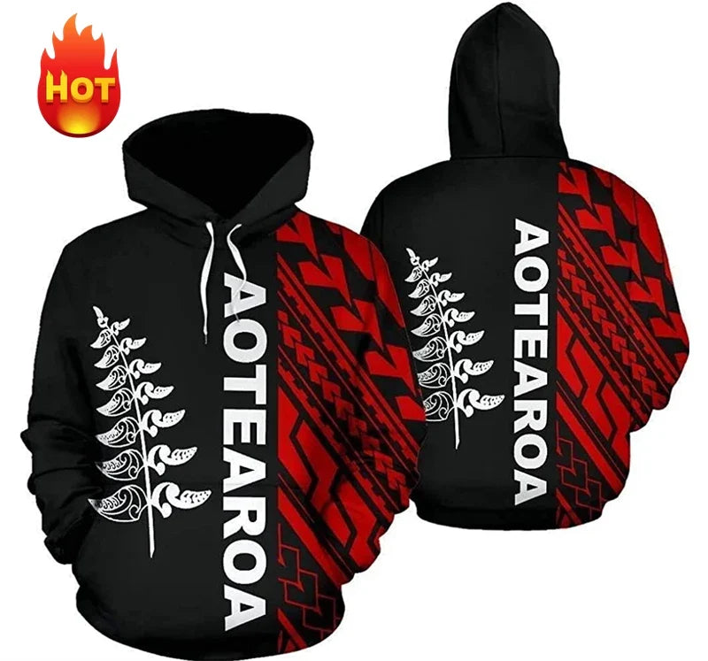 Unisex hoodie met capuchon en tribaal patroon in blauw/zwart