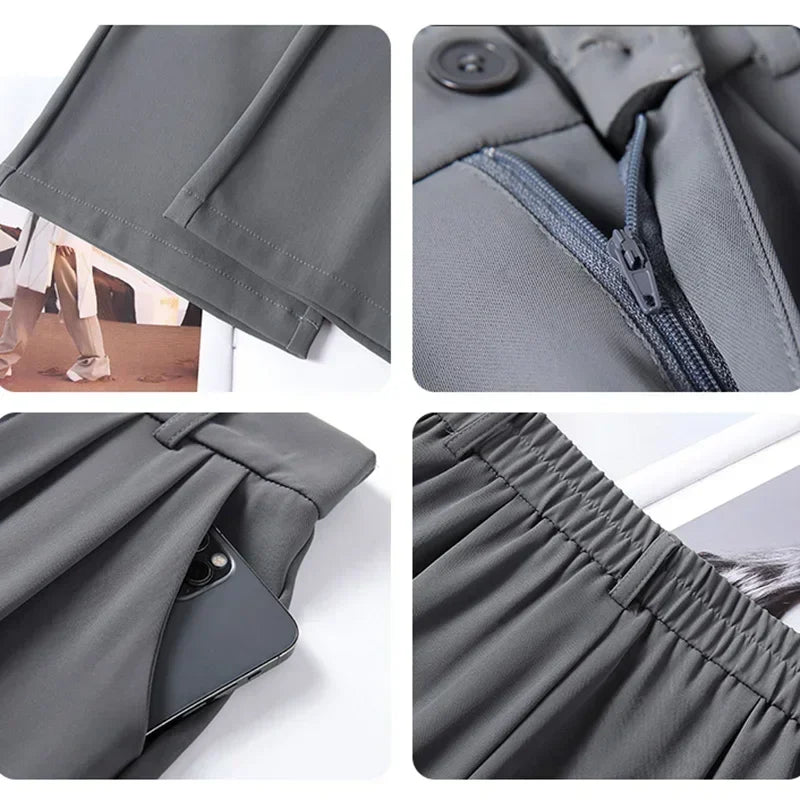 Elegante damesbroek met wijde pijpen, hoge taille en plooien