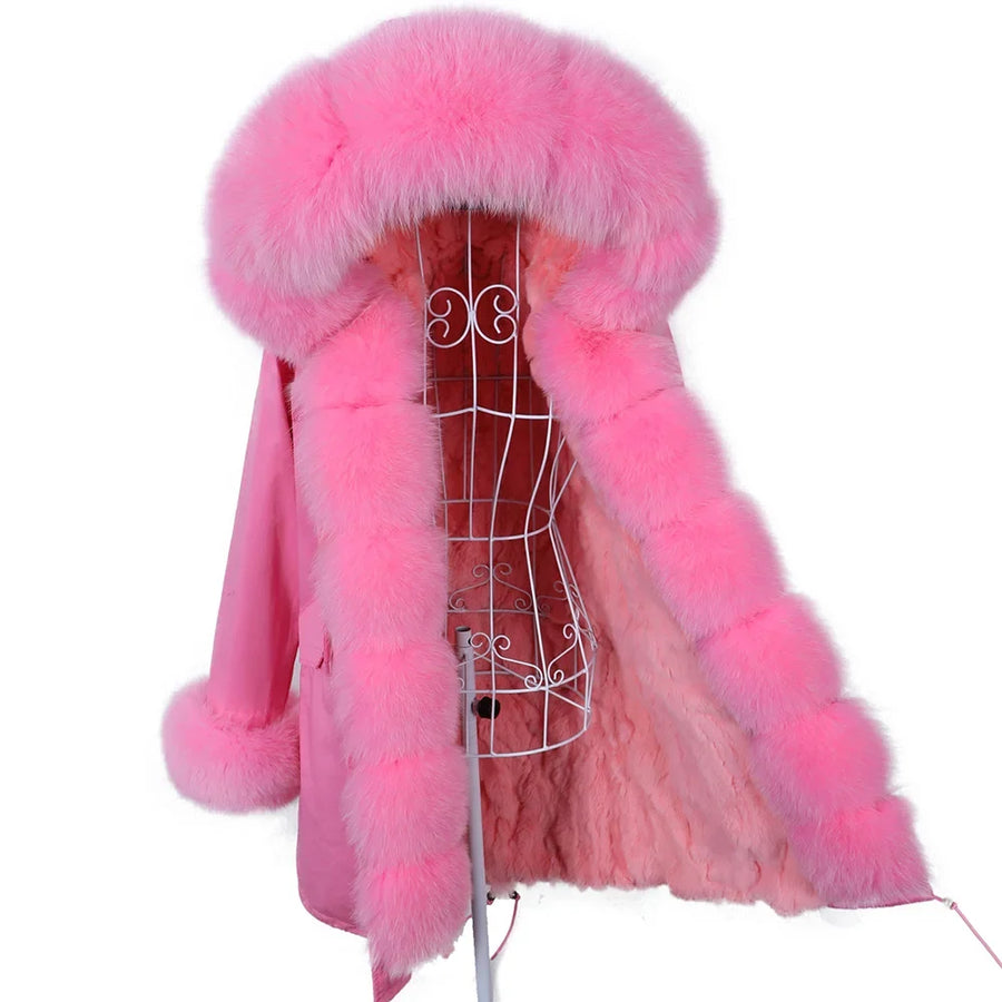 Damen Winterparka mit Kapuze und Plüschfutter, Lange Winterjacke