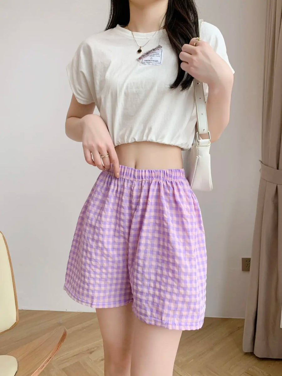 Damen karierte Shorts luftig mit Gummibund