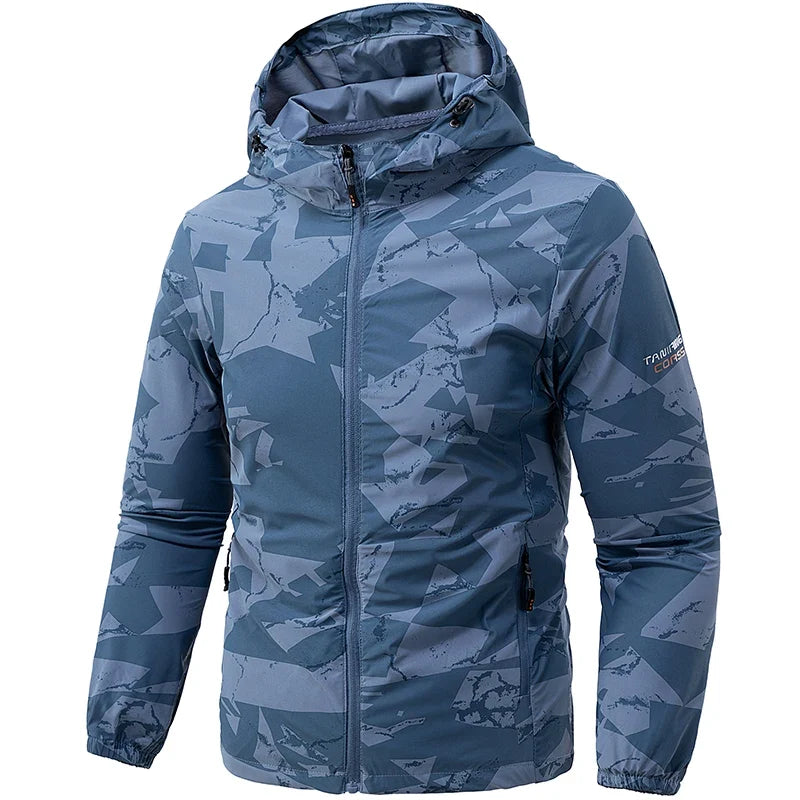 Leichte Kapuzenjacke mit Muster für Herren, Reißverschluss, Elastische Bündchen