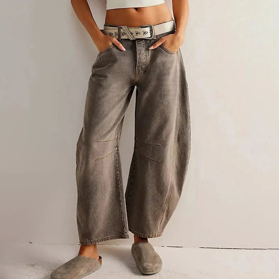 Baggy damesbroek met wijde pijpen - jeansculotte met hoge taille in zwart, khaki en wit