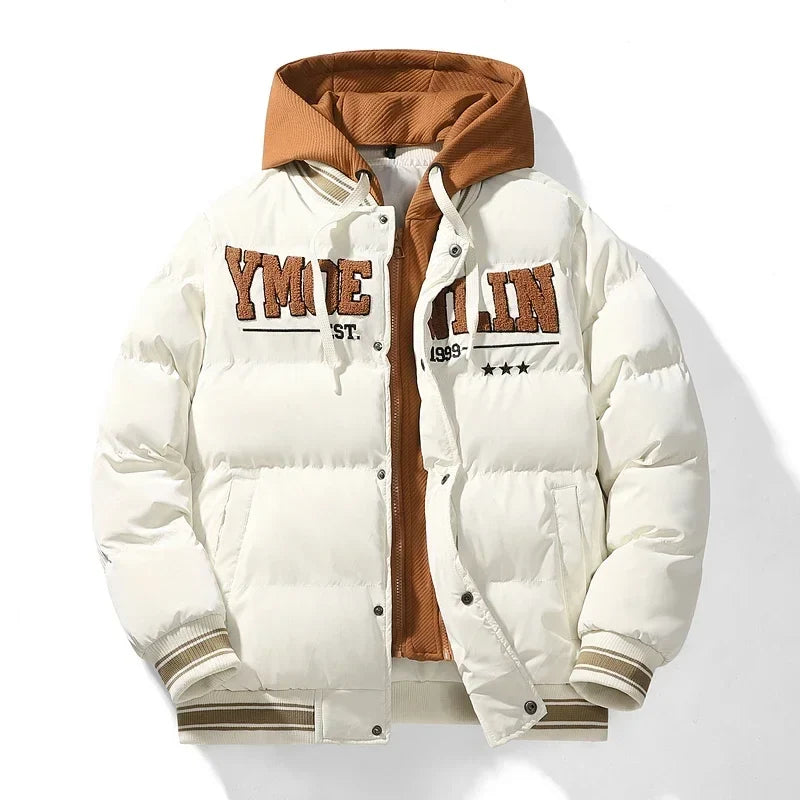 Unisex Winter Steppjacke mit Kapuzeneinsatz und Schriftzug