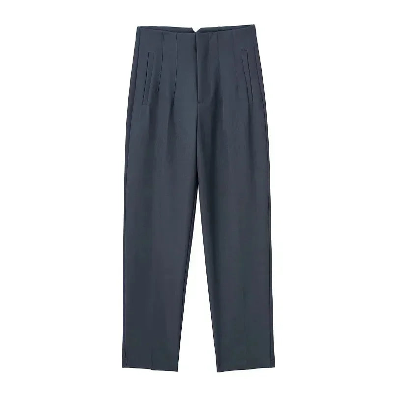 Damesbroek van stof met hoge taille in wortelmodel