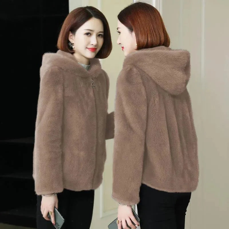 Damen Kurzjacke Kapuzenjacke Plüsch Teddy-Look mit Reißverschluss
