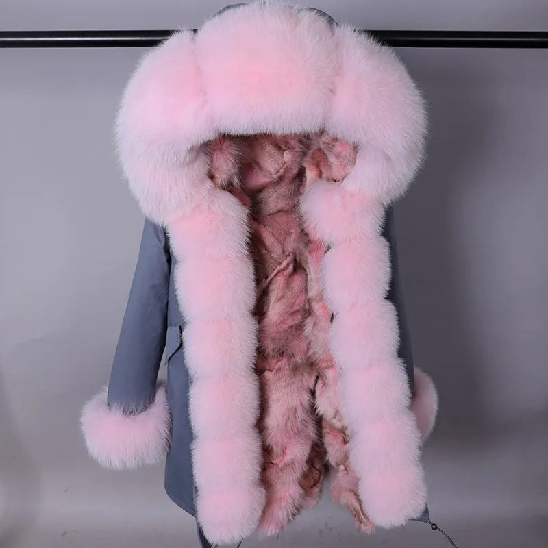 Damen Winterparka mit Kapuze und Plüschfutter, Lange Winterjacke