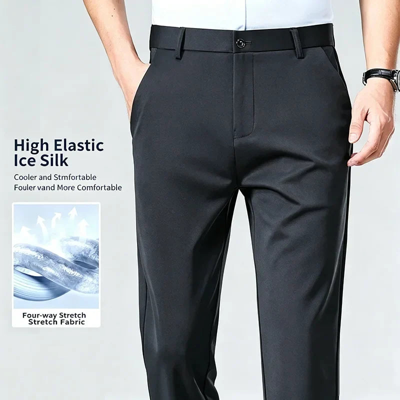 Herren Business-Hose Schwarz Gerade Passform Anzughose
