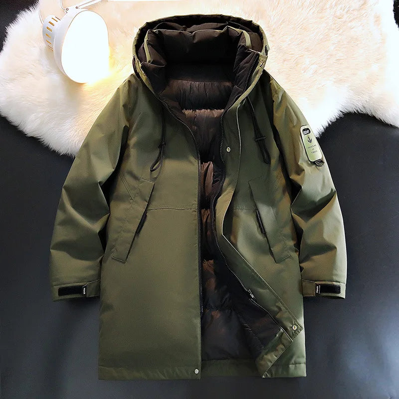 Herren Winterparka mit Kapuze - Lang, Gepolstert, Schwarz