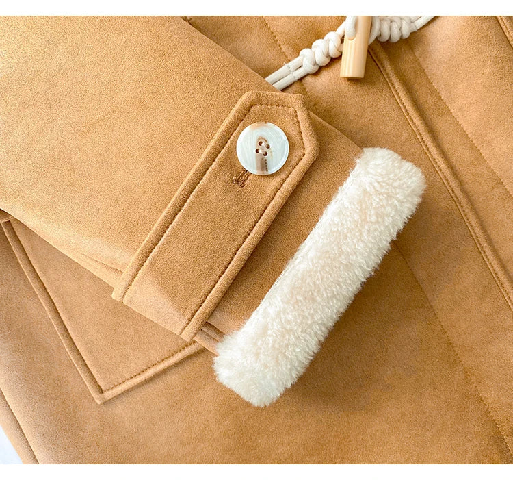 Damen Dufflecoat mit Kapuze und Knebelverschlüssen in Camel