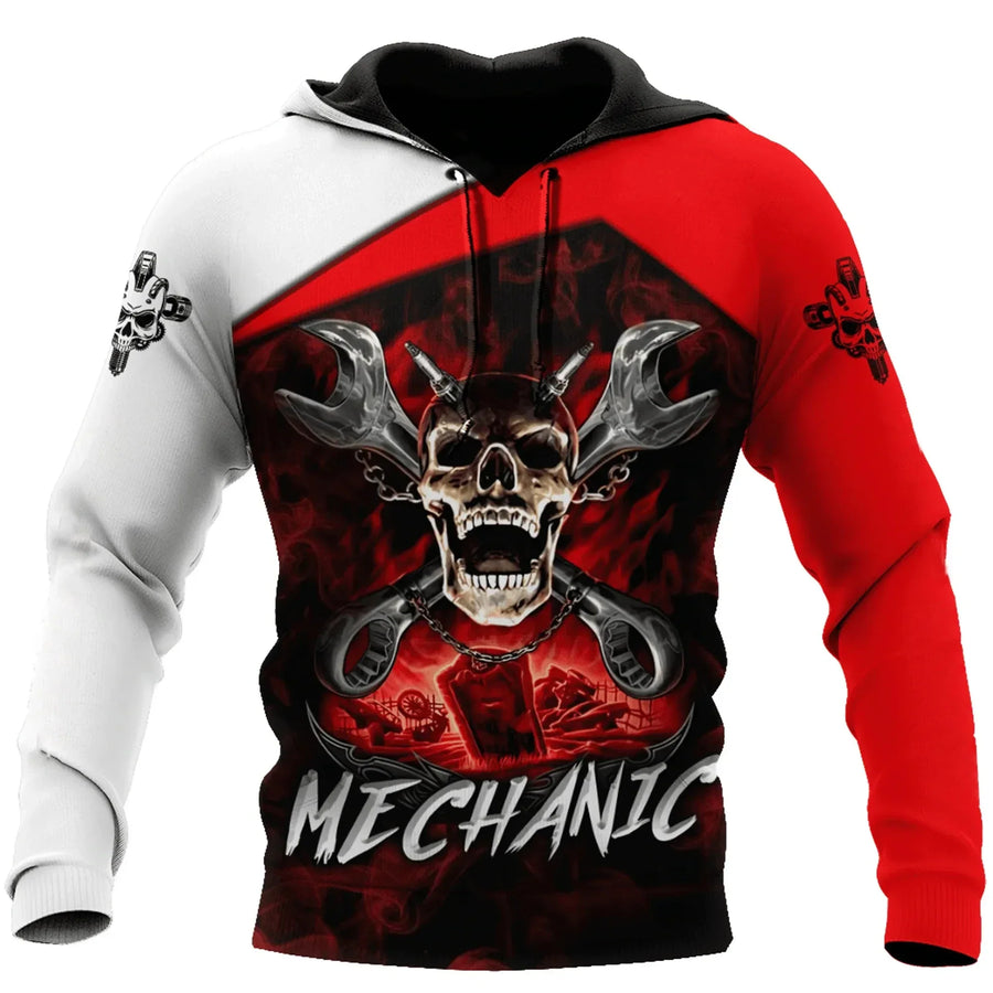 Kapuzenpullover Herren Hoodie Mechaniker-Design Motor Kolben Werkzeug Schwarz Grau