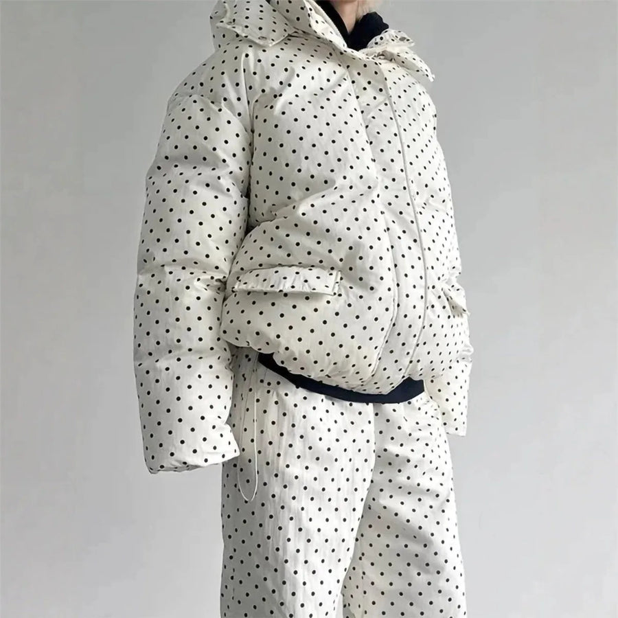 Damen Gestreifte Pufferjacke mit Reißverschluss und Stehkragen - Gesteppte Winterjacke Oversize