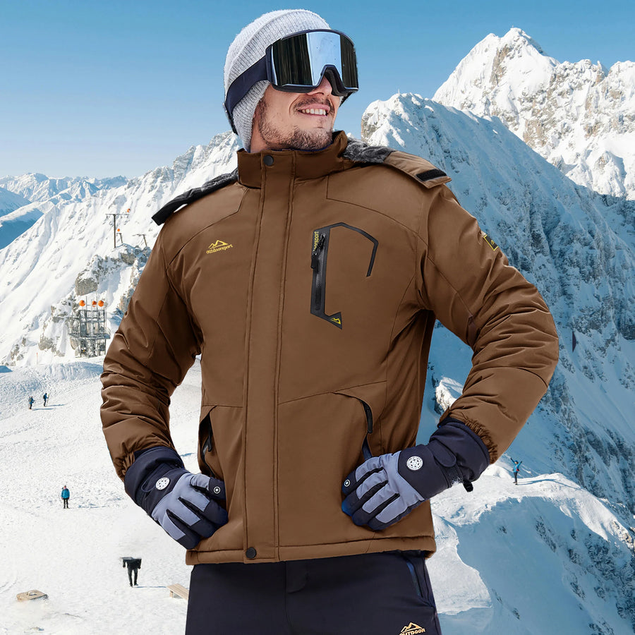 Herren Skijacke Outdoor Winterjacke Wasserdicht Orange Schwarz