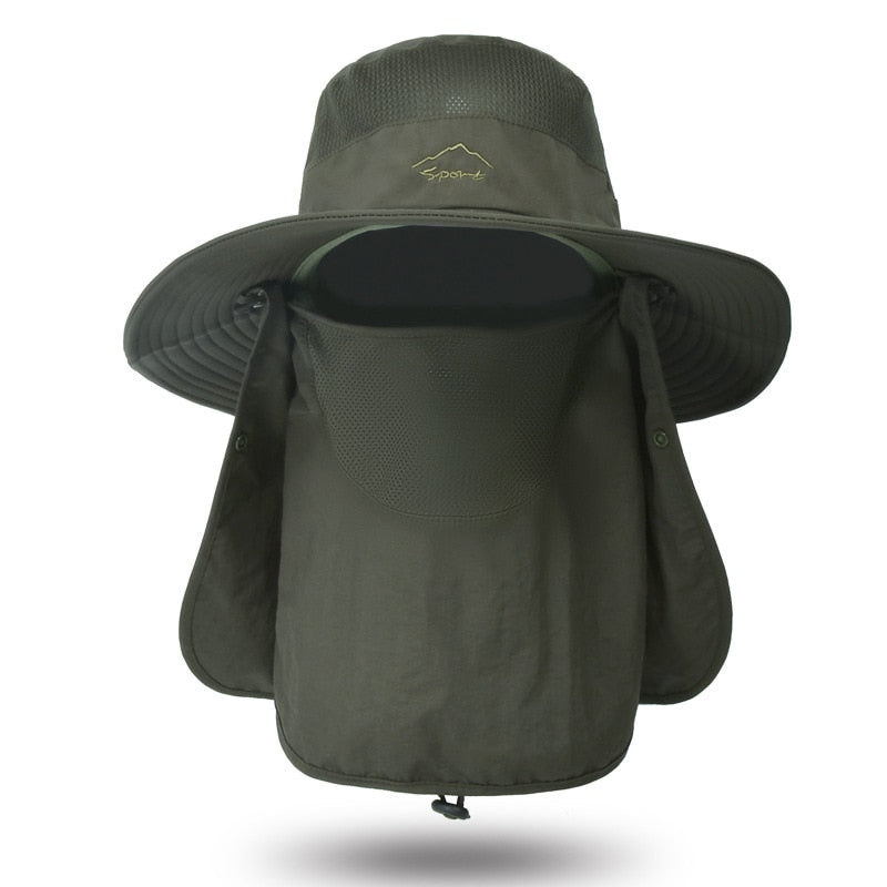 Unisex Sonnenhut mit Nackenschutz und Gesichtsmaske, breiter Krempe und UV-Schutz für Outdoor-Aktivitäten