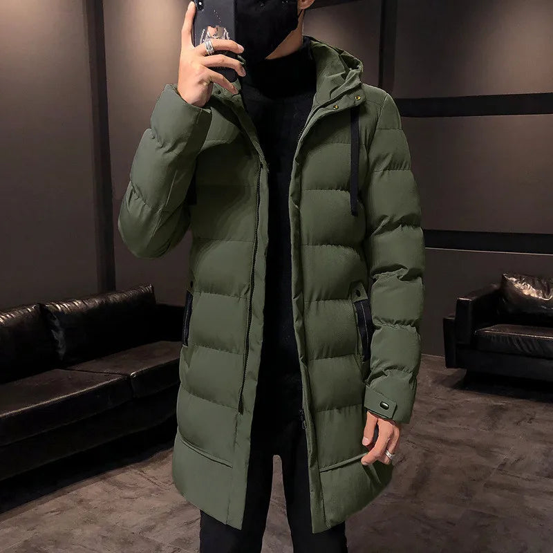 Herren Winterparka Steppmantel mit Kapuze Lang Grau