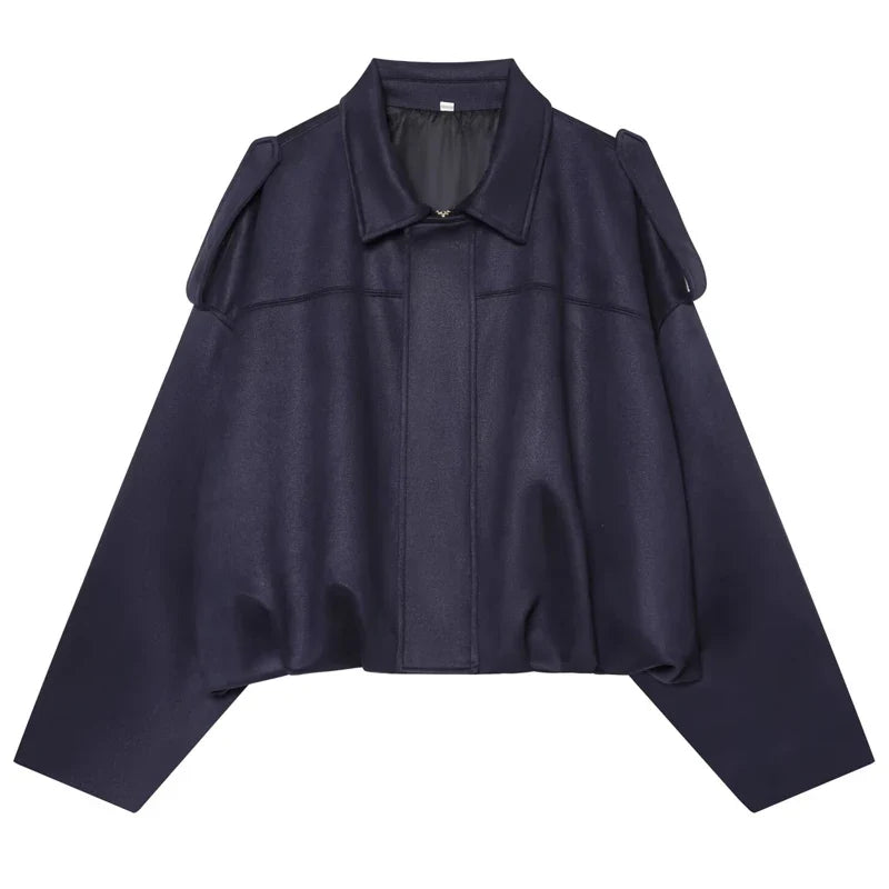 Damen Bomberjacke Kurz geschnitten Oversize-Passform mit Kragen und Schulterriegeln