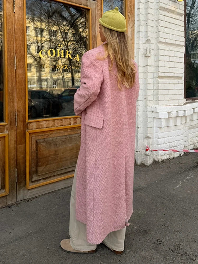 Damen Langer Oversize Mantel Zweireiher Grün