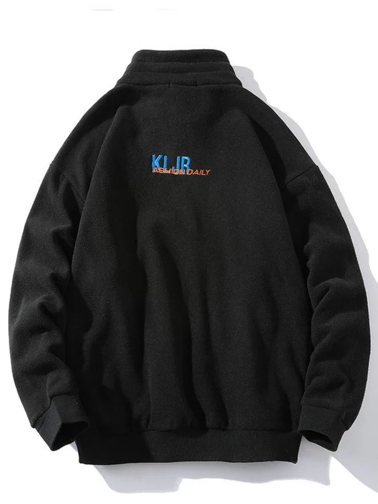 Fleecejack met rits, opstaande kraag en patch, beige