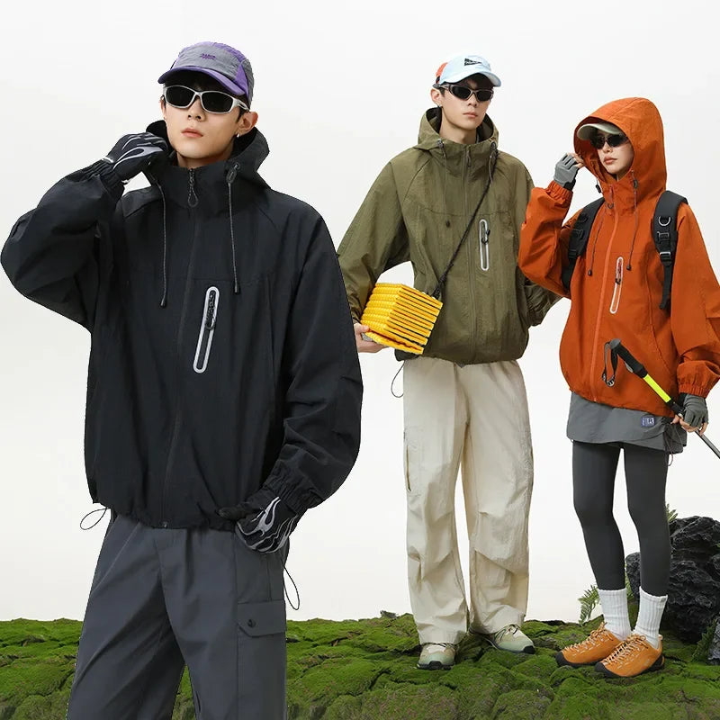 Unisex Leichte Jacke mit Kapuze und Reißverschluss Tasche