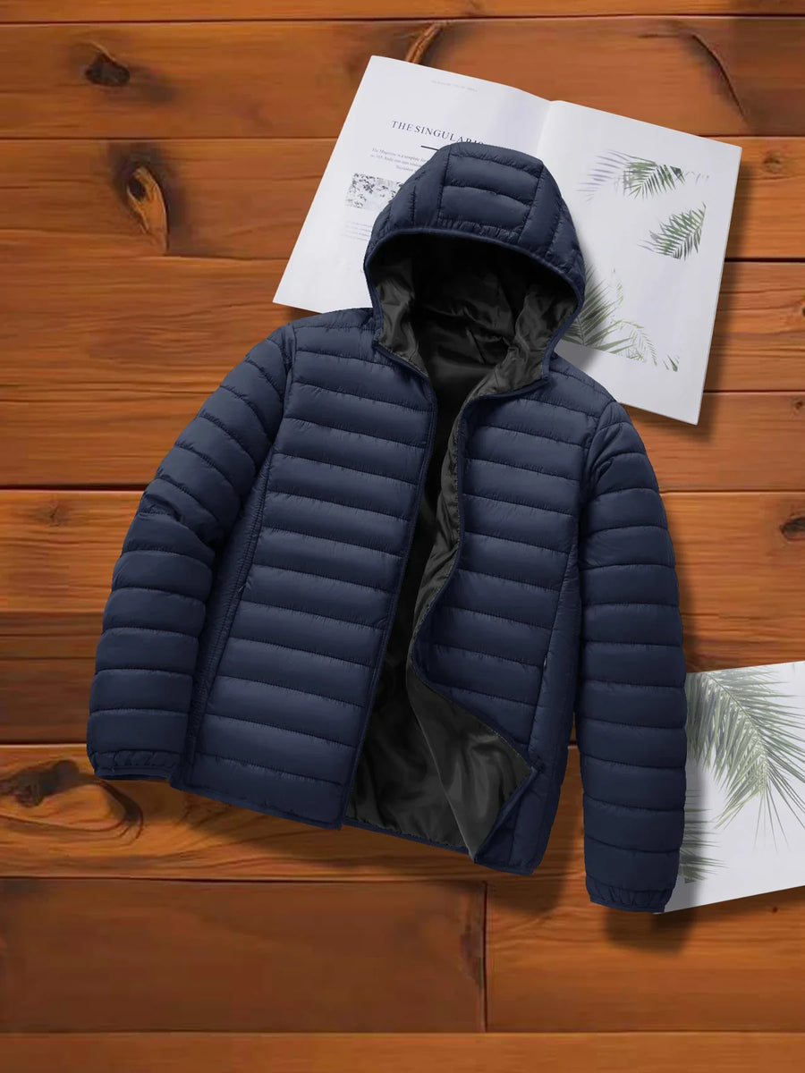 Gepolsterte Leichte Steppjacke mit Kapuze und Reißverschluss, gefüttert