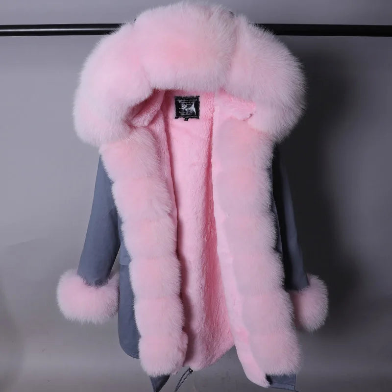 Damen Winterparka mit Kapuze und Plüschfutter, Lange Winterjacke