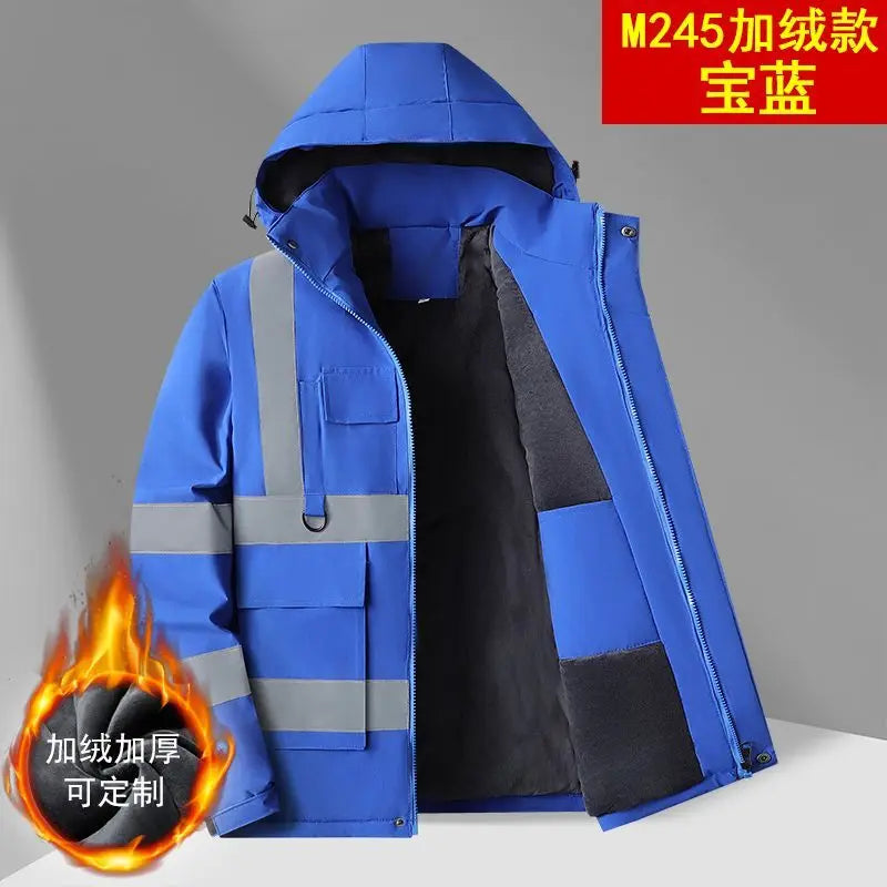 Unisex Winter Warnschutzjacke mit Kapuze, Fleece-gefüttert, Reflektorstreifen