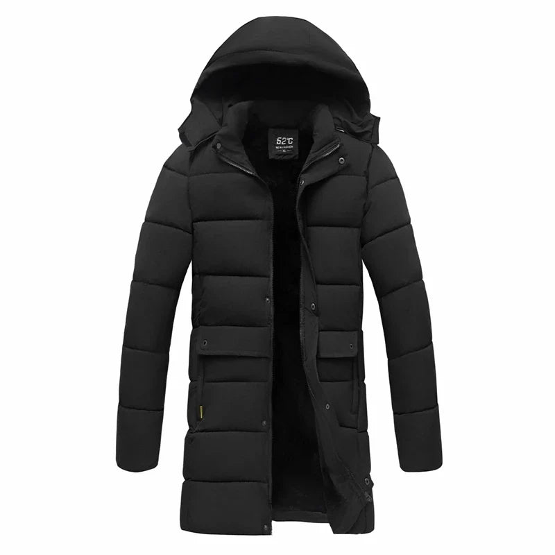 Herren Winter Steppmantel mit Kapuze Lang Gepolsterte Outdoor-Jacke