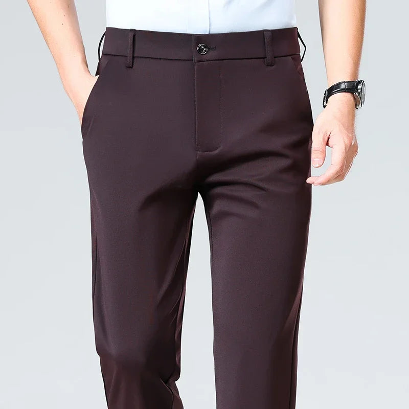 Herren Business-Hose Schwarz Gerade Passform Anzughose