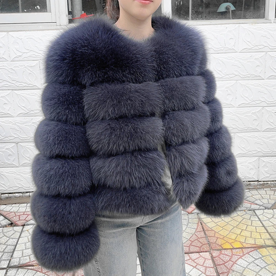 Damen Kurzjacke mit Kunstfell, Winterjacke mit gerippten Ärmeln, warmer Pelzmantel