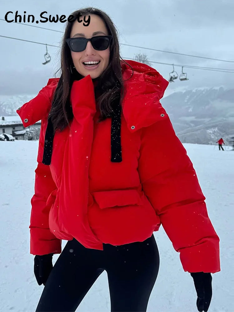 Kurze Damen Pufferjacke mit Kapuze – Oversized Winterjacke