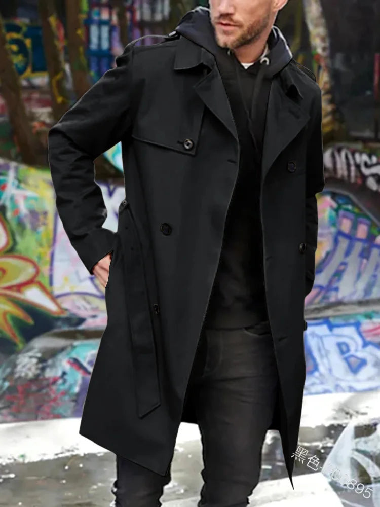 Herren Trenchcoat Zweireihig Klassischer Mantel mit Gürtel