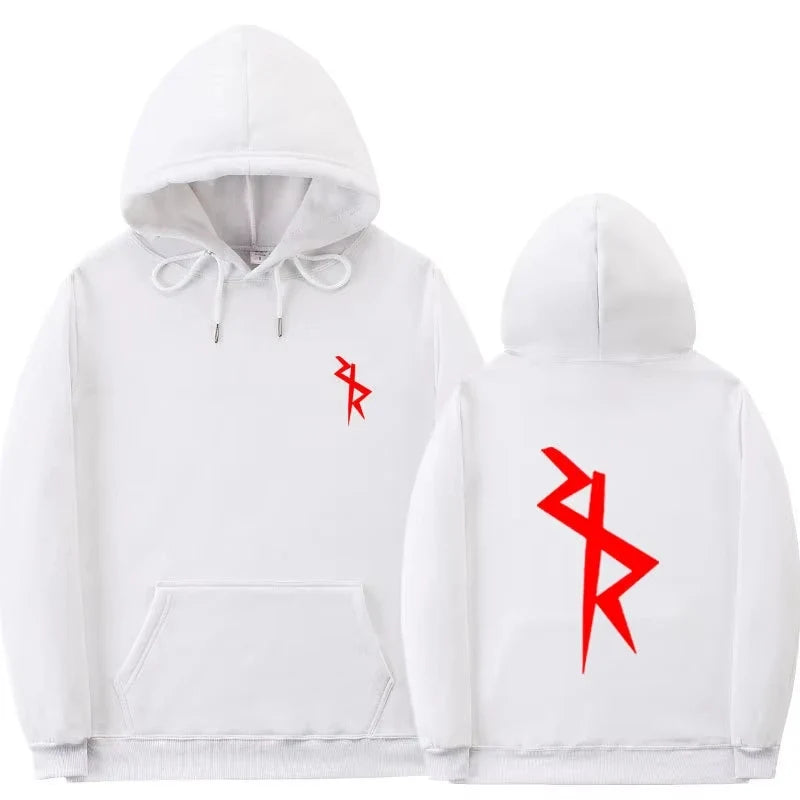 Unisexhoodie met opvallende print aan de voor- en achterkant, kangoeroezak