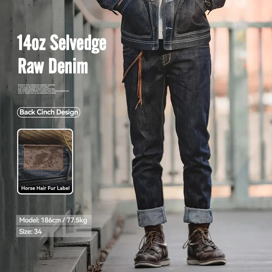 Herenjeans donkerblauw met omslag en achterzakken