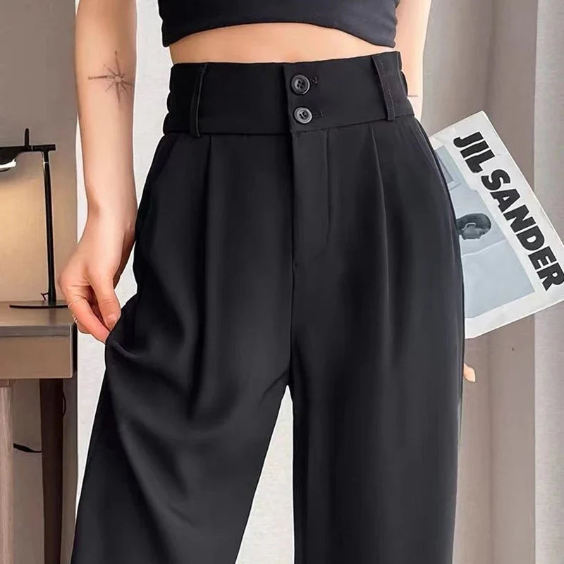 Damen Weite Hose High Waist Bundfalten Business Elegant