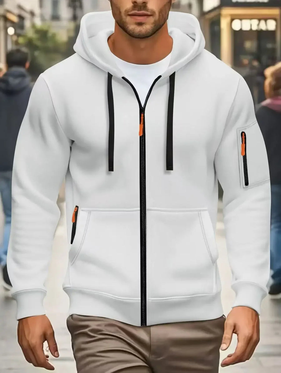 Herenhoodie met rits en zakken, olijfgroen