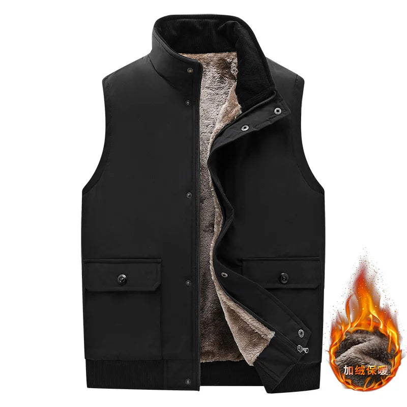 Herenbodywarmer met pluche voering, knoopsluiting en V-hals, olijfgroen