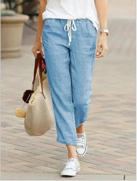 Damen Leichte Hose mit Gummibund & Kordelzug, Cropped-Look