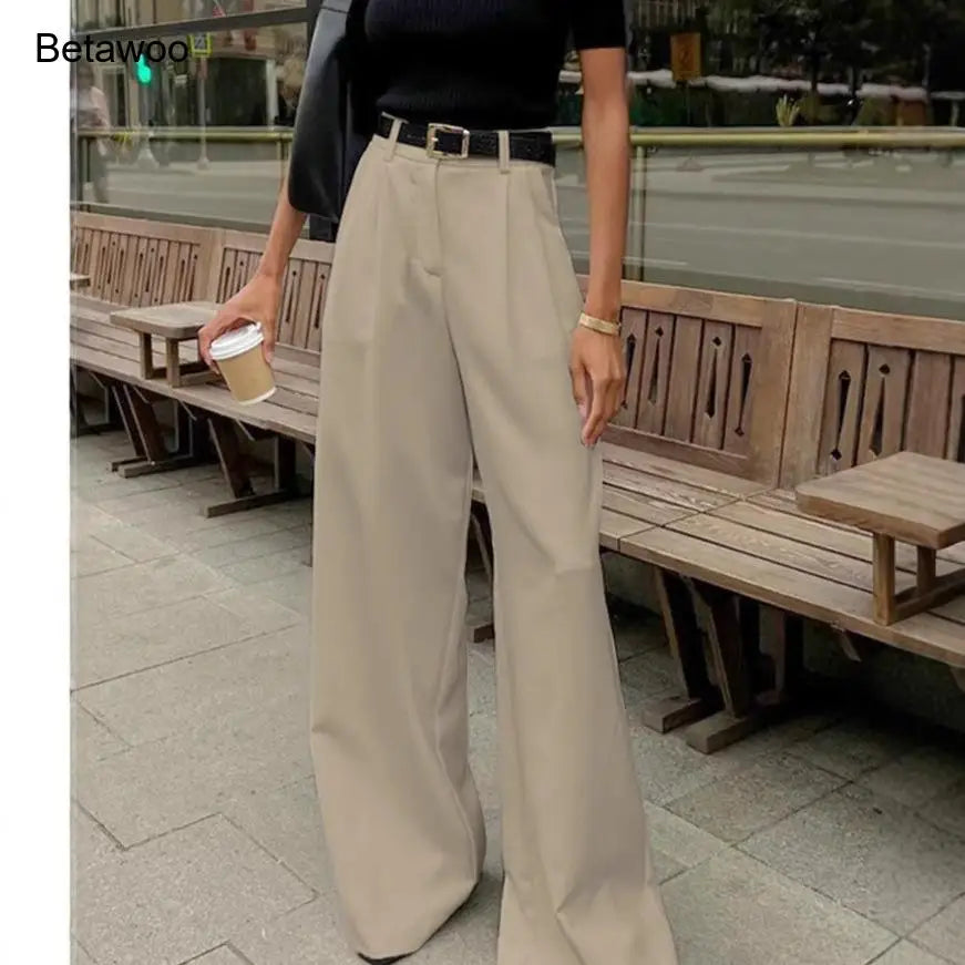 Damen Weite Hose mit Hoher Taille und Bundfalten