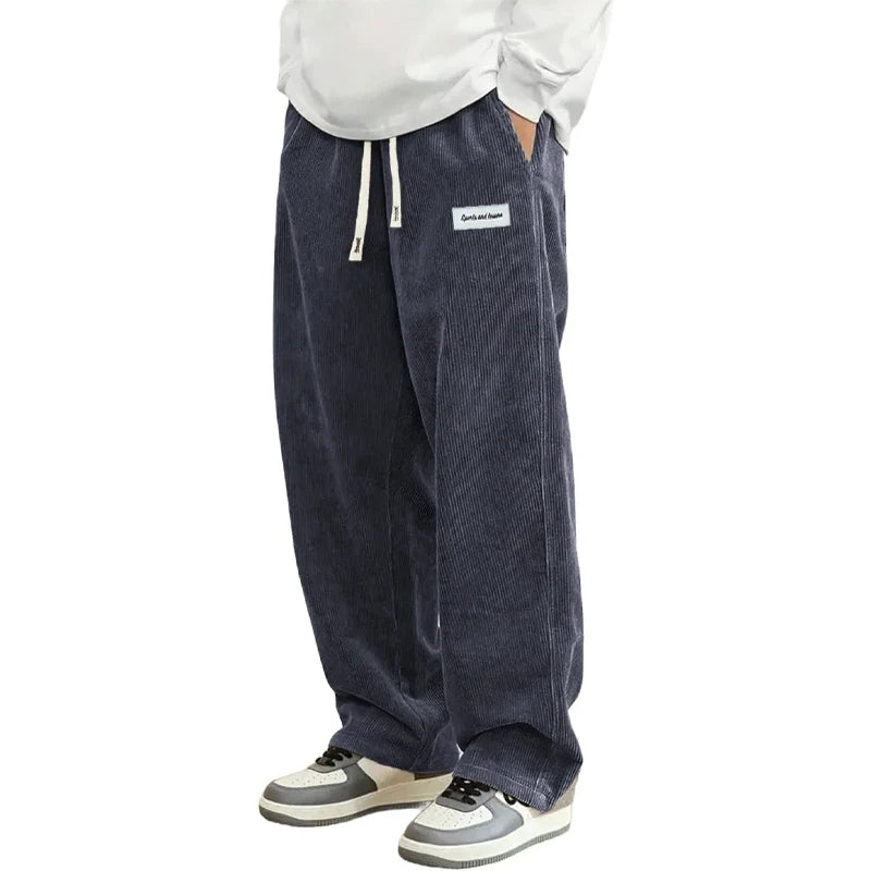 Kordhose Herren Loose Fit Freizeithose mit Kordelzug